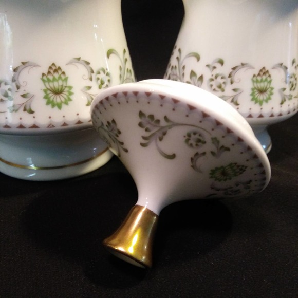 Johann Seltmann Vohenstrauss Sugar n Creamer w Lid Green Floral Gold Trim - Picture 5 of 16